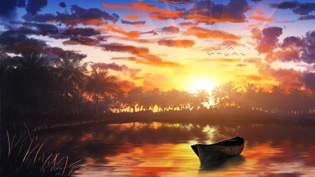 Mystical Sunset Serenity on the Lake wallpaper