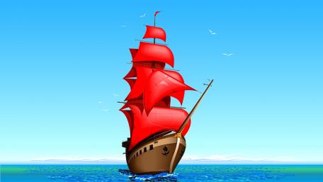 Red Sails on a Serene Sea wallpaper
