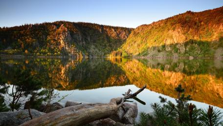 Serene Lake Reflection in Autumn Colors wallpaper