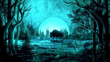 Majestic Blue Moonlit Forest wallpaper