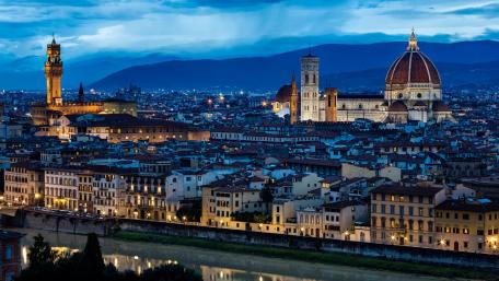 Florence at Dusk Magic of the Tuscan Evening Skyline and River Reflection wallpaper