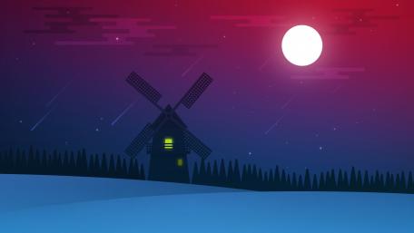 Enchanted Nocturnal Windmill wallpaper