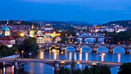 Prague's Illuminated Bridges at Dusk wallpaper