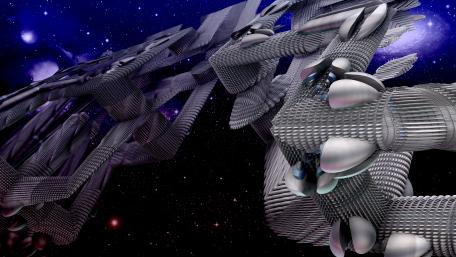 Futuristic Metal Structure in Galactic Space wallpaper