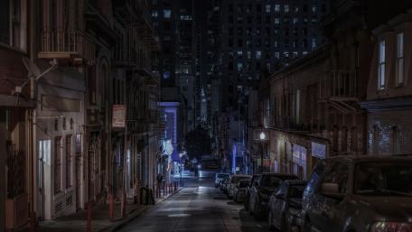 Urban Nightscape of a Quiet City Street at Dusk wallpaper