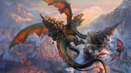 Majestic Dragon Over Mountainous Landscape wallpaper
