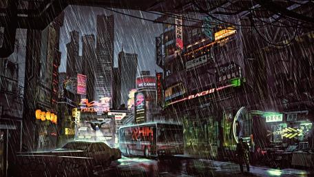 Rainy night drawing wallpaper