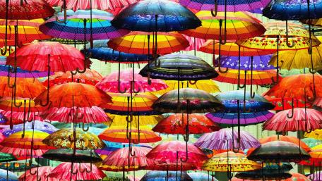 Colorful Umbrella Sky Extravaganza wallpaper