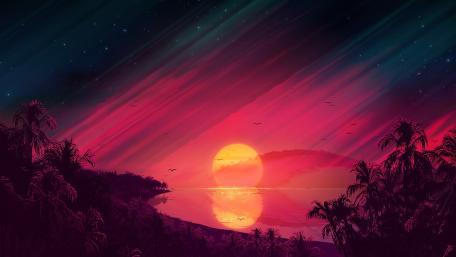 Sunset Over Fantasy Paradise wallpaper