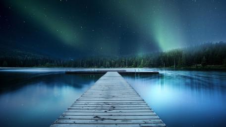 Starry Night Over Serene Lake Dock wallpaper