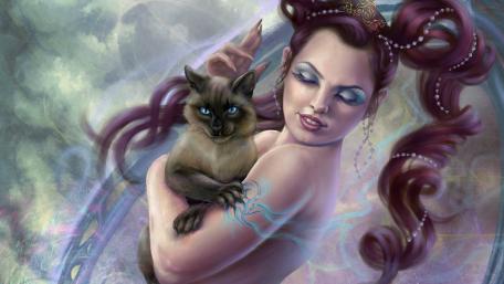 Enchantress Embrace with Mystic Familiar wallpaper