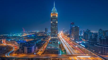 Skyscraper Illuminated at Night wallpaper