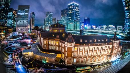 Fisheye View of Vibrant City Lights at Night wallpaper