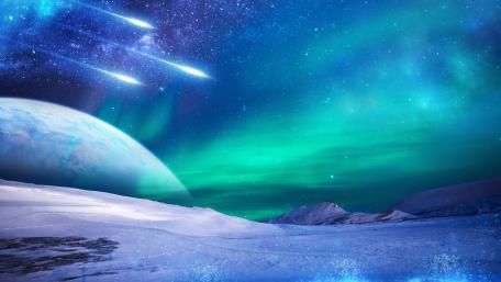Starry Aurora in a Futuristic Realm wallpaper