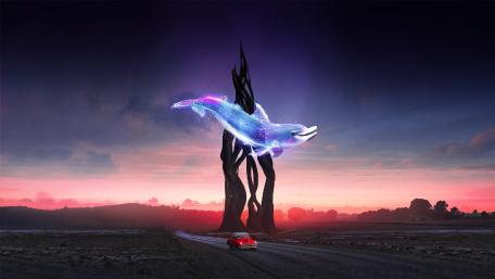 Fantasy Road with Neon Dolphin wallpaper