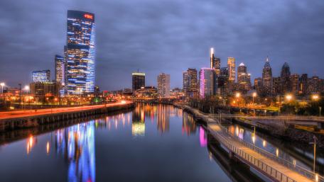 City Lights Reflecting on Water at Night wallpaper