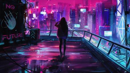 Gazing Into the Neon Cityscape wallpaper