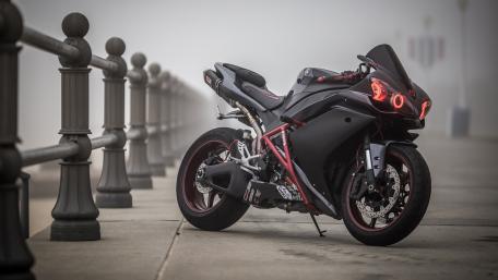 Misty Morning Motorbike Showcase wallpaper