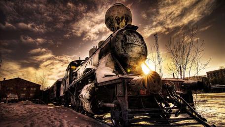 Winter's Vintage Steam Engine Magic wallpaper