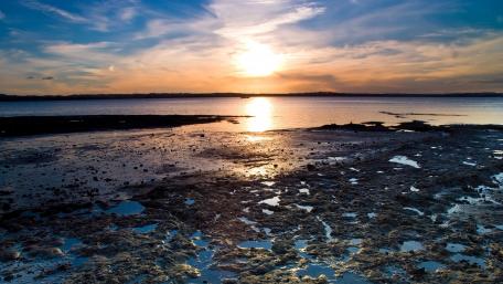 Tranquil Lakeside Sunset Scene wallpaper