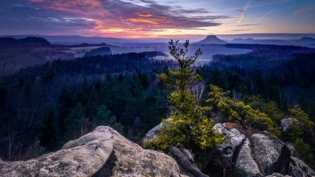 Majestic Dawn Over Serene Landscapes wallpaper