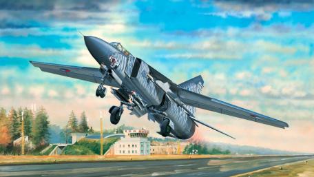 Fighter Jet Taking Off in Camouflage Pattern wallpaper