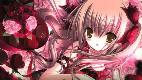 Radiant Anime Girl Among Roses wallpaper