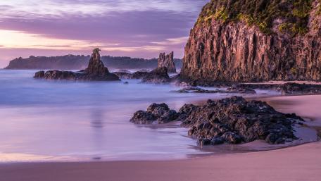 Purple Twilight at the Sea Stack Beach wallpaper