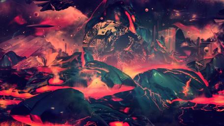 Futuristic Fantasy Realm in Pink Hues wallpaper