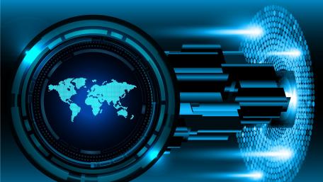 Futuristic Digital World Map in Blue wallpaper