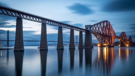 Bridges Over Tranquil Waters at Dusk wallpaper