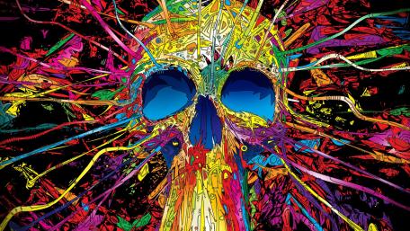 Vibrant Skull Explosion of Color wallpaper