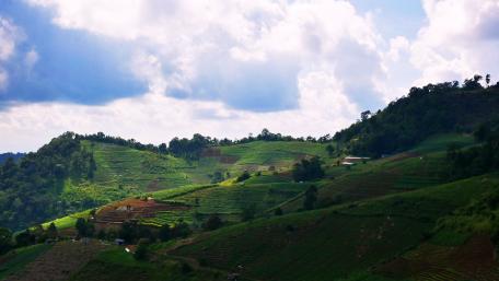 Serene Mountain Village Landscape wallpaper