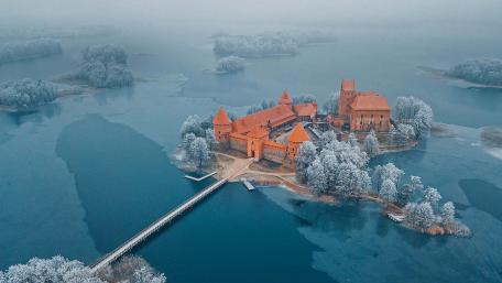 Aerial view of Trakai Castle, Lithuania wallpaper
