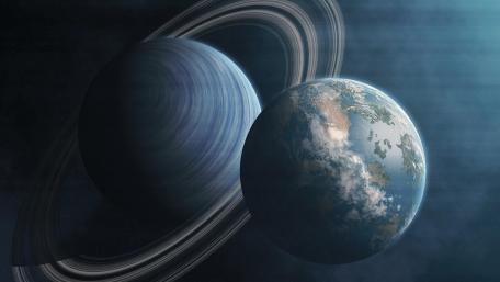 Saturn and Earth wallpaper