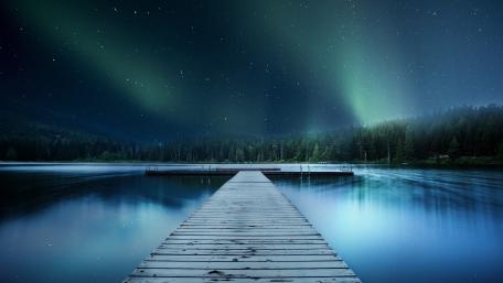 Starry Night Over Serene Lake Dock wallpaper