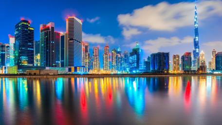 Colorful lights of Dubai with Burj Khalifa wallpaper