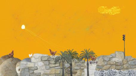 A hen on a wall wallpaper