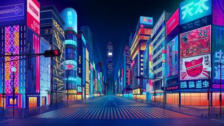 Vibrant Anime Metropolis at Twilight wallpaper