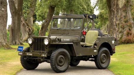 Vintage Military Jeep on Scenic Road wallpaper