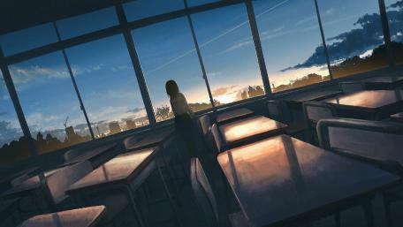 Sunset Serenity in an Empty Classroom wallpaper