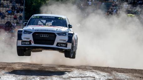 Mattias Ekström's Audi S1 Jumping at the 2016 World RX of Barcelona wallpaper