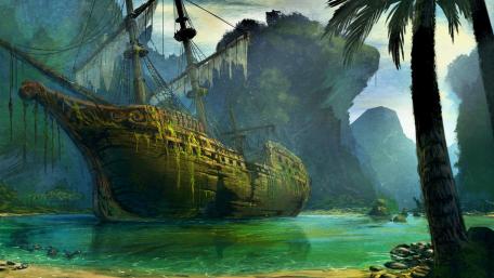 Shipwreck in the lagoon wallpaper