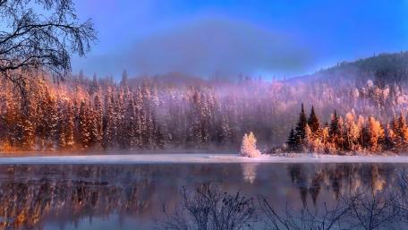 Serene Winter Landscape with Reflections wallpaper