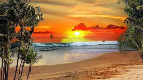Vibrant Sunset Over Serene Beach Scene wallpaper