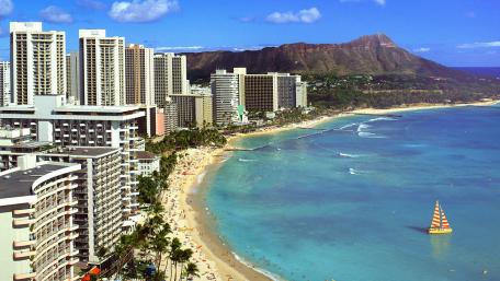 Tropical Cityscape with Stunning Ocean View wallpaper