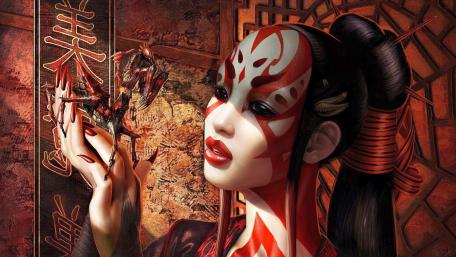 Mystical Geisha and the Enchanted Creature wallpaper
