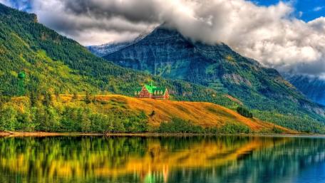 Serene Lakeside Cottage in Nature's Embrace wallpaper