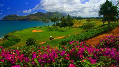 Tranquil Oceanfront Golf Course Scene wallpaper