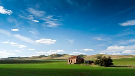 Serene Cottage Pasture Scene wallpaper